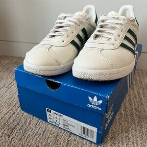 Adidas Gazelle Leather Sneakers in Cloud White/Dark Green